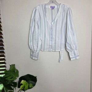 3 / $30 Lotus & Lavender White Blue Striped Top Long Sleeve‎ Tie Back Large